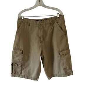 Iron Co. Mens size 34 Tan Cotton Twill Cargo Shorts  Casual Pockets Gorpcore